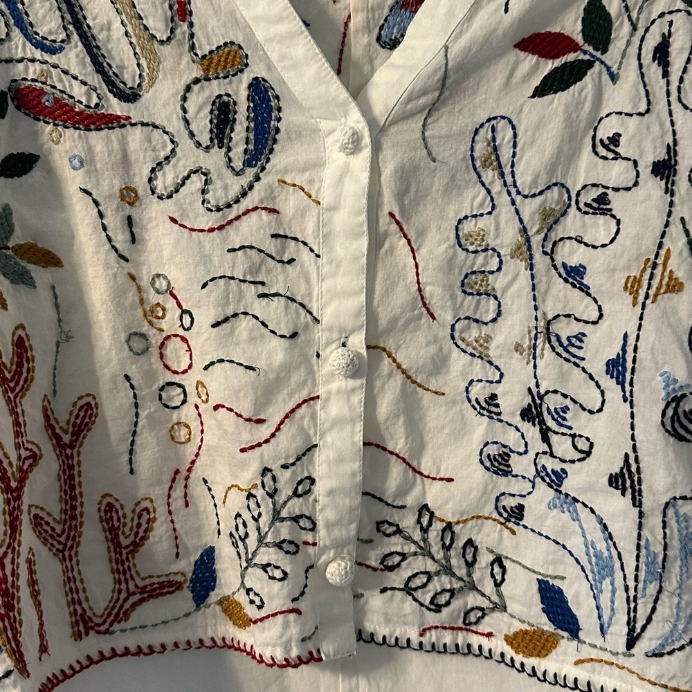 Zara White Blouse with Multicolor Embroidery - Picture 3 of 6